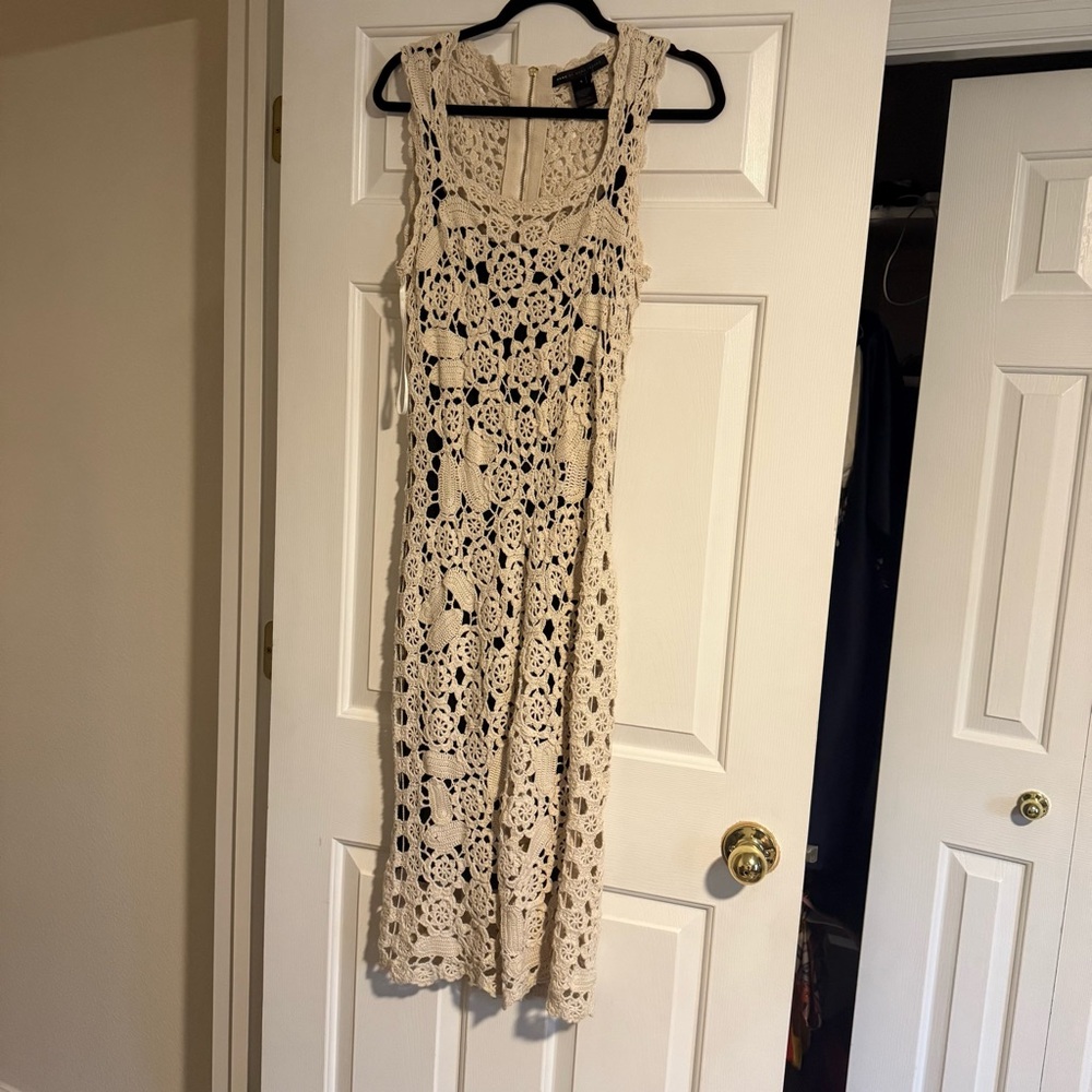 Marc By Marc Jacobs Cream Crochet Midi Dress with black slip under size small